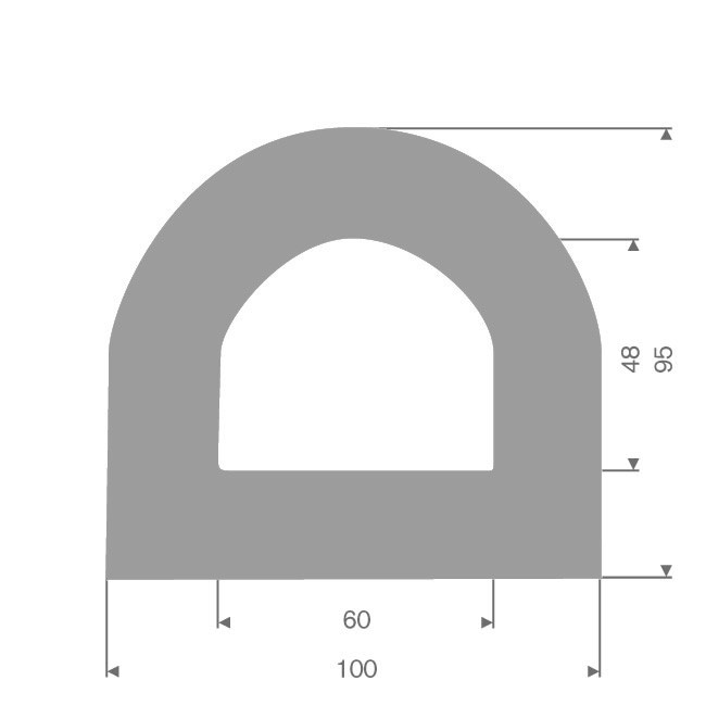 Vollgummi Fenderprofil grau BxH=100x95mm (Rolle 5m)