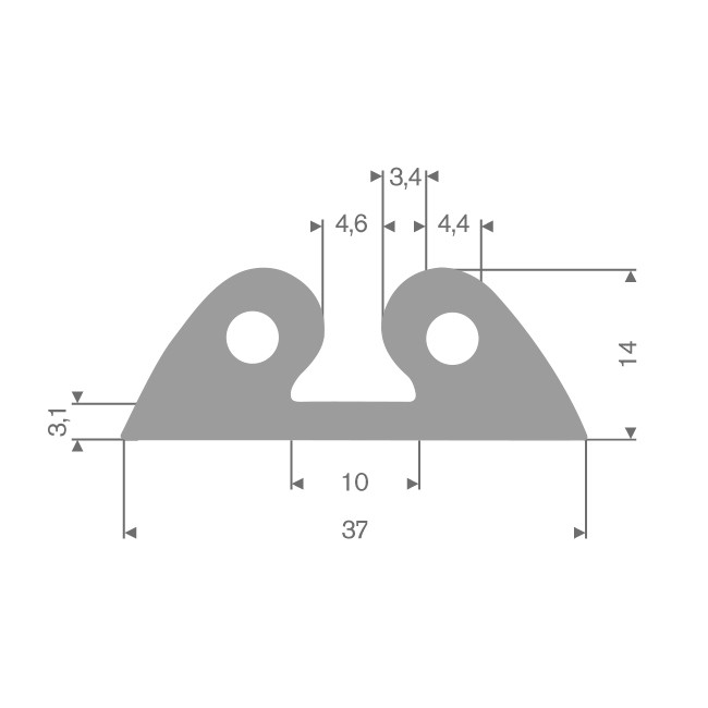 Vollgummi Fenderprofil grau BxH=37x14mm (L=25m)