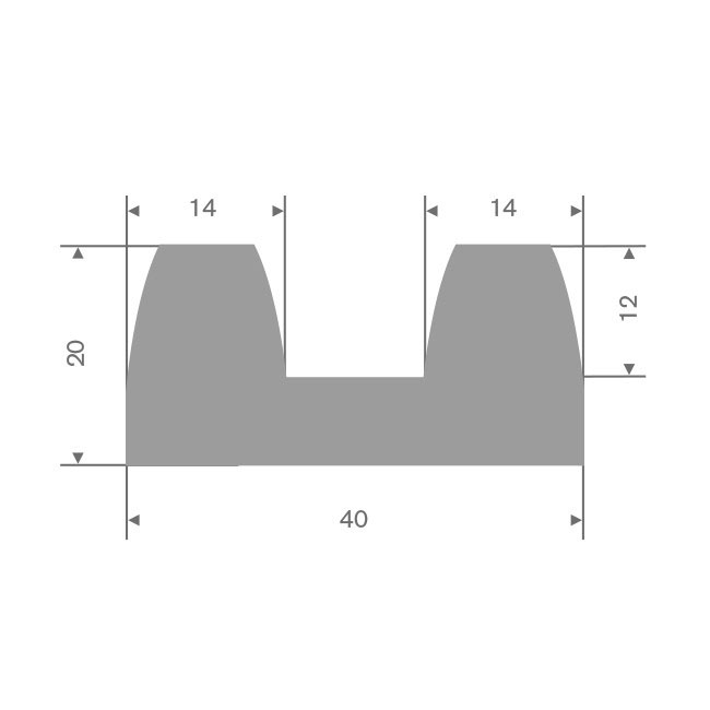 Vollgummi Fenderprofil grau BxH= 40x20mm (L=25m)