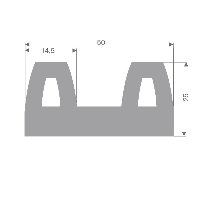 Vollgummi Fenderprofil grau BxH=50x25mm (L=20m)