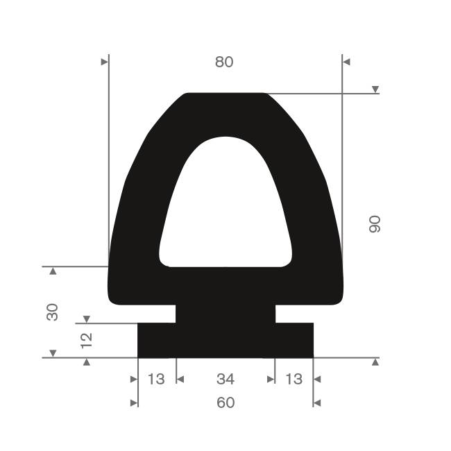 Vollgummi Fenderprofil LxBxH=400x80x82mm