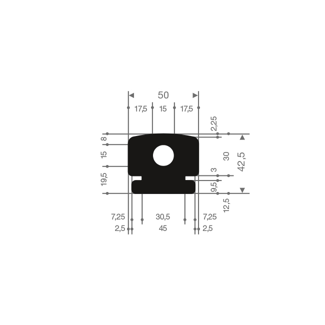 Vollgummi Fenderprofil LxBxH=600x50x42mm