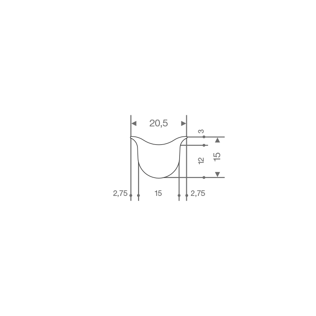 Vollgummi Fenderprofil weiß BxH=20,5x15mm (L=12,5m)