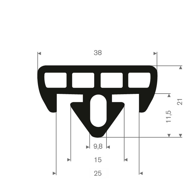 Vollgummi Glasprofil BxH=38x21mm (L=25m)