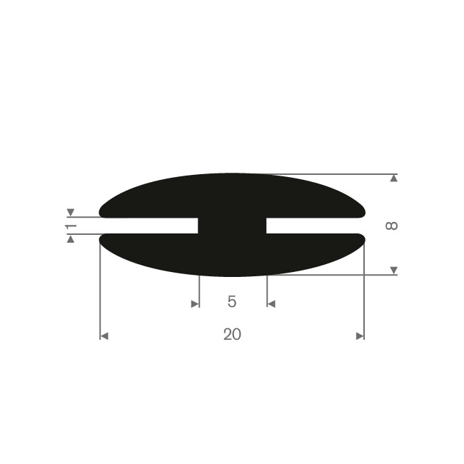 Vollgummi H-Profil 1mm / BxH=20x8mm (L=100m)