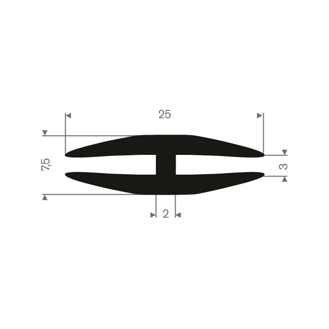 Vollgummi H-Profil 3mm / BxH=25x7,5mm (L=50m)