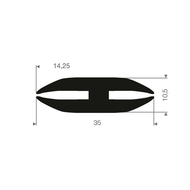 Vollgummi H-Profil 3mm / BxH=35x10,5mm (L=50m)