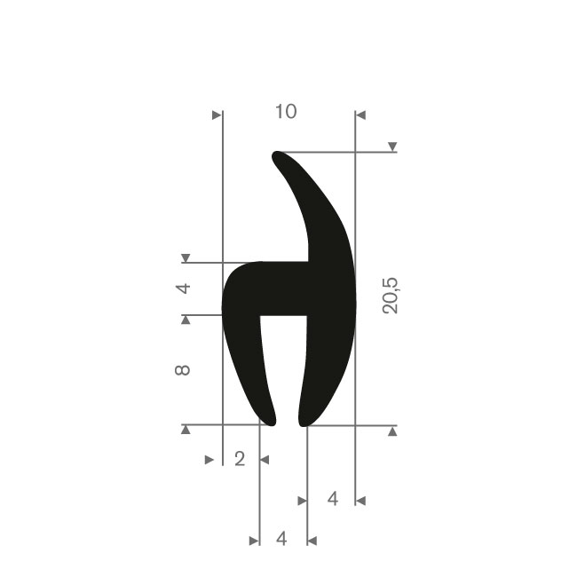 Vollgummi H-Profil 4mm / BxH=10x20,5mm (L=50m)