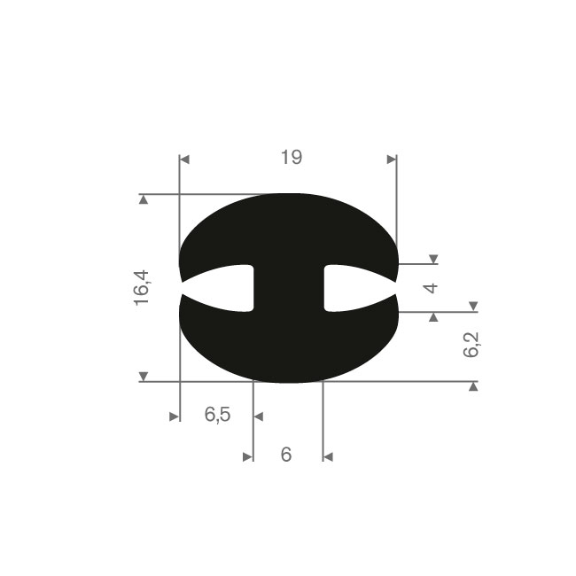 Vollgummi H-Profil 4mm / BxH=19x16,4mm (L=50m)