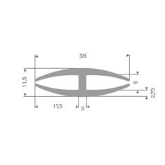 Vollgummi H-Profil grau 6mm / BxH=38x11,5mm (L=25m)