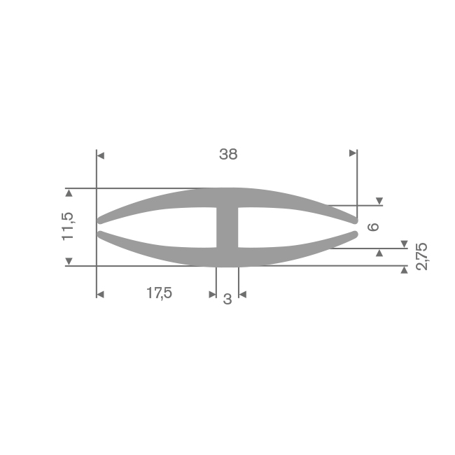 Vollgummi H-Profil grau 6mm / BxH=38x11,5mm (L=40m)