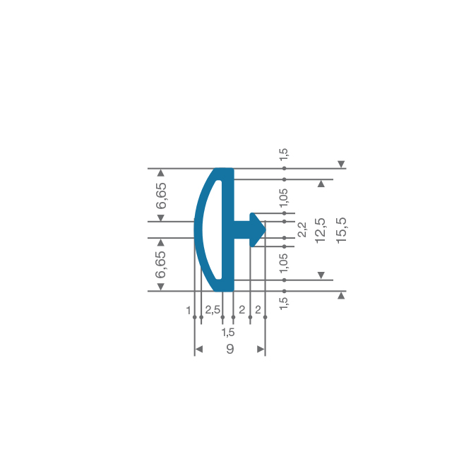 Vollgummi Karosserieprofil blau BxH=9x15,5mm (L=100m)