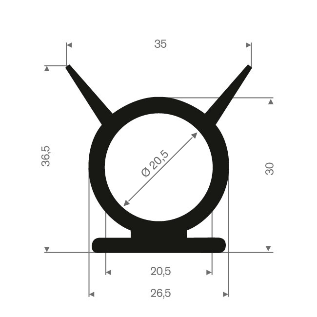 Vollgummi Karosserieprofil BxH=26,5x36,5mm (10 Meter rollen)