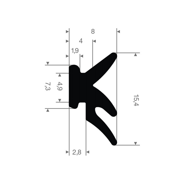 Vollgummi Karosserieprofil BxH=8x15,4mm (L=200m)