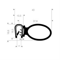 Vollgummi Klemmprofil 1-4mm / BxH=43x19,6mm (L=20m)