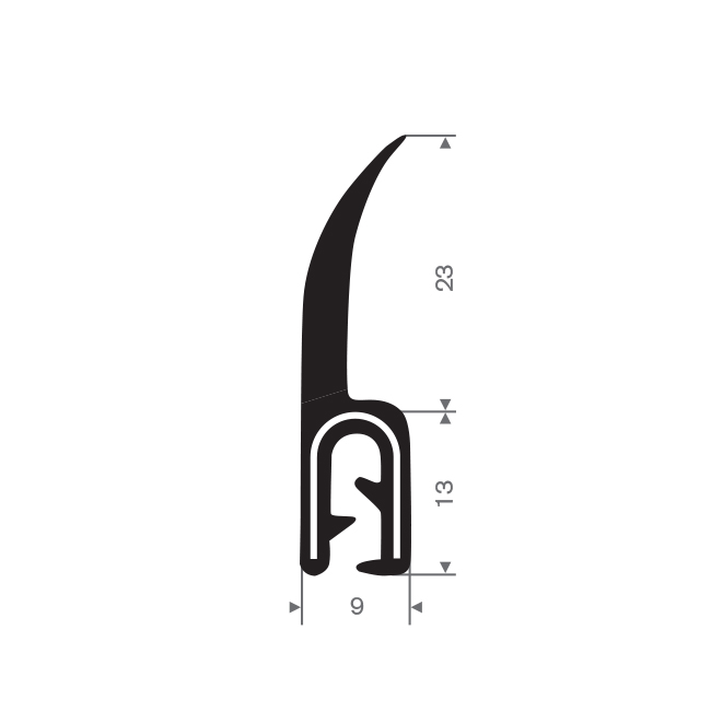 Vollgummi Klemmprofil 1,5-4mm / BxH=9x36mm (L=30m)