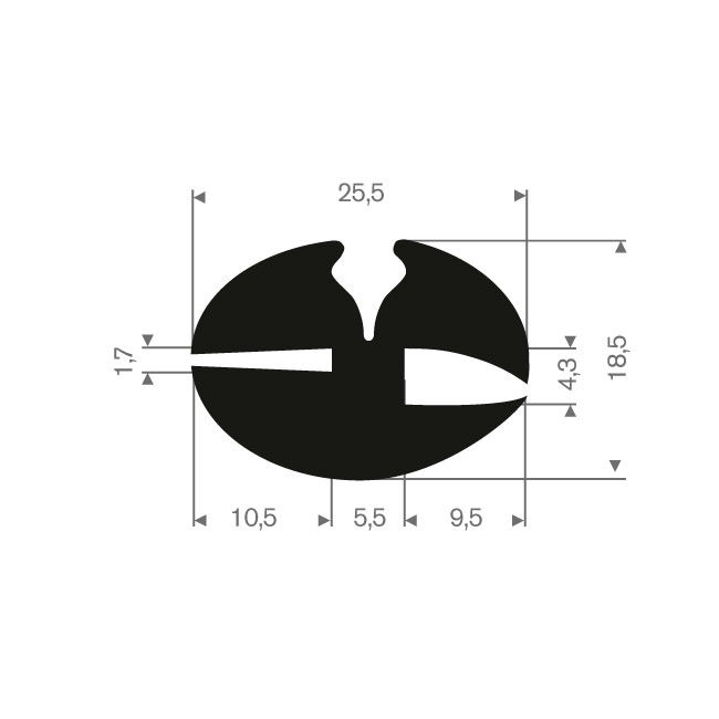 Vollgummi Klemmprofil 1,7/4,3mm (L=25m)
