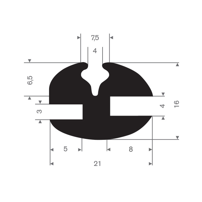 Vollgummi Klemmprofil 3/4mm (L=50m)