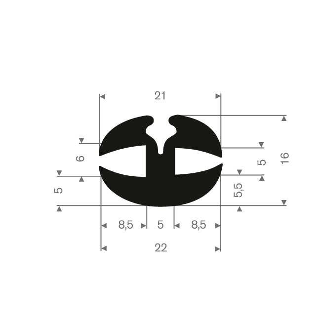 Vollgummi Klemmprofil 6/5mm (L=50m)