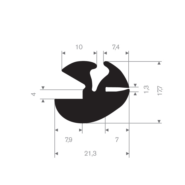 Vollgummi Klemmprofil BxH= 21,3x17,7mm (L=25m)