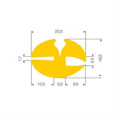 Vollgummi Klemmprofil gelb BxH= 25,5x18,5mm (L=5m)