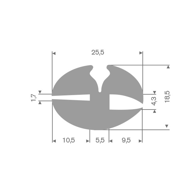 Vollgummi Klemmprofil grau 1,7/4,3mm (L=25m)