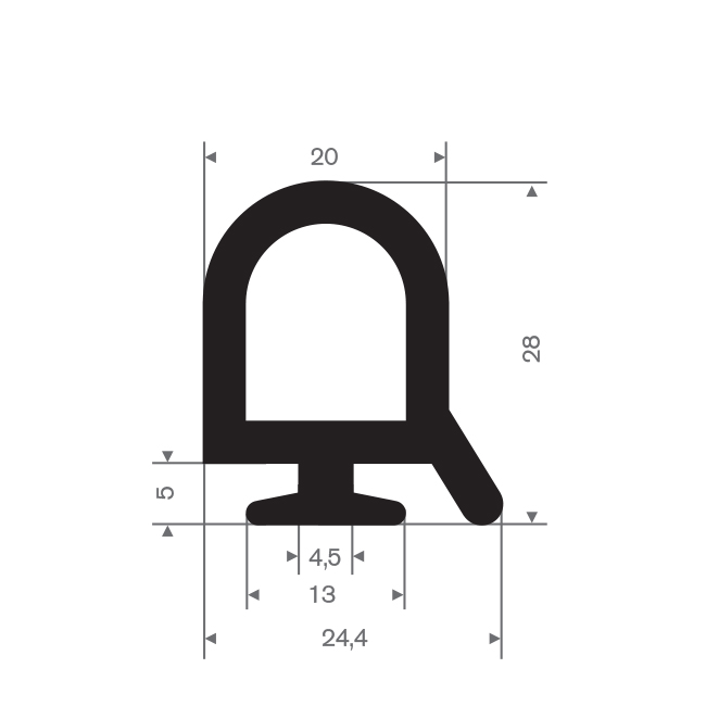 Vollgummi Profil BxH=24,4x28mm (L=10m)