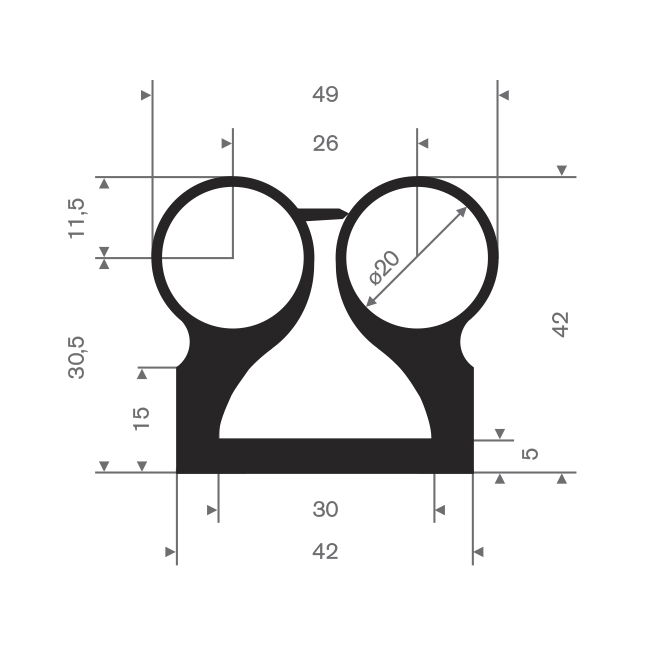 Vollgummi Profil BxH=49x42mm (L=25m)