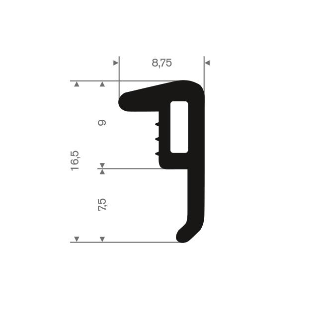 Vollgummi Profil BxH=8,75x16,5mm (L=25m)