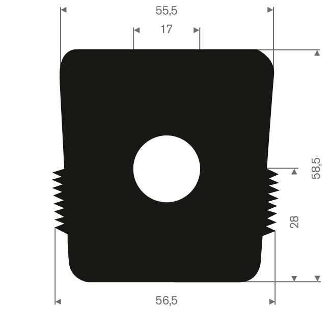 Vollgummi Steinklemmprofil BxH=58x56mm (Rolle 12 m)