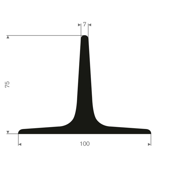 Vollgummi T-Profil BxH=100x75mm (5 Meter rollen)