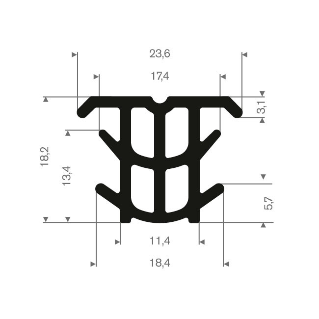 Vollgummi T-Profil BxH=23,6x18,2mm (L=75m)