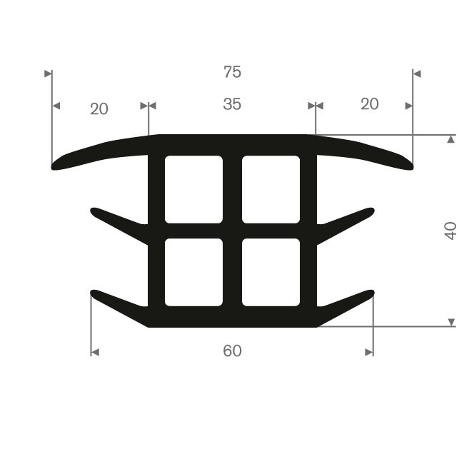 Vollgummi T-Profil BxH=60x40mm (L=25m)