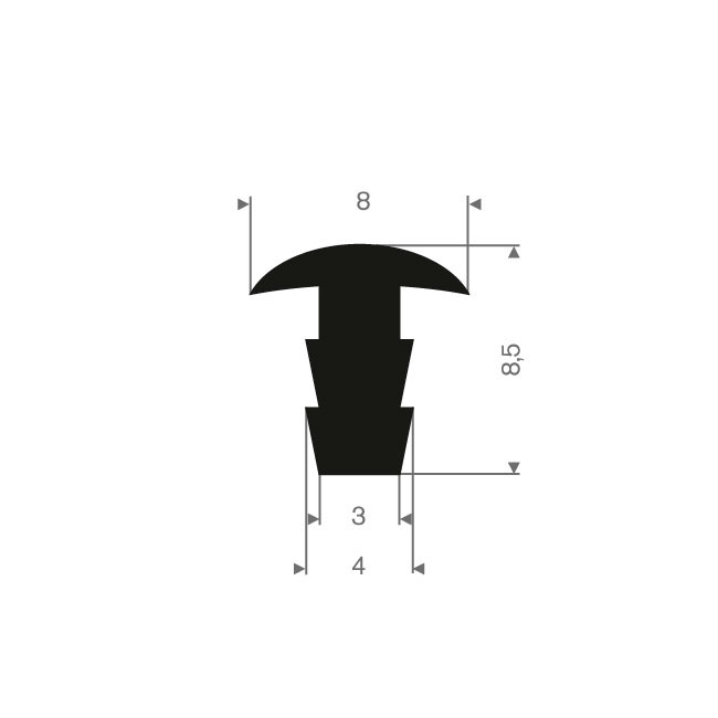 Vollgummi T-Profil BxH=8x8,5mm (L=100m)