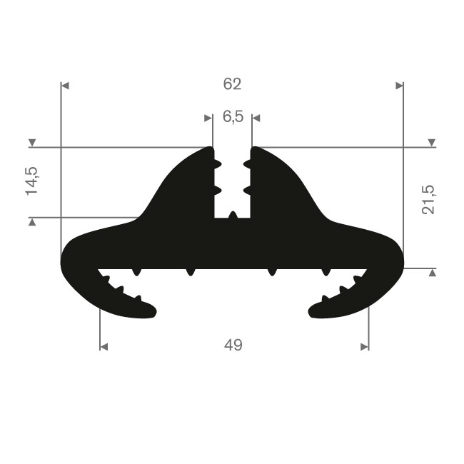 Vollgummi Transfer Profil 49mm / BxH= 62x21,5mm (L=25m)
