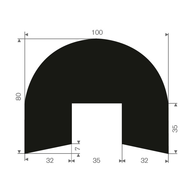 Vollgummi U-Fenderprofil 35mm / BxH=100x80mm (Rolle 5m)