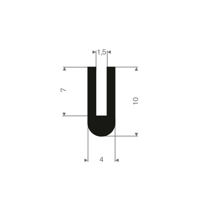 Vollgummi U-Profil 1,5mm / BxH=4x10mm (L=100m)