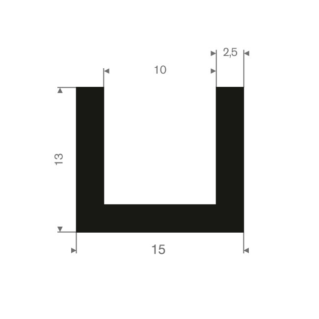 Vollgummi U-Profil 10mm / BxH= 15x13mm (L=50m)