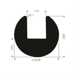Vollgummi U-Profil 11,5mm / BxH= 26,08x23,08mm (L=50m)