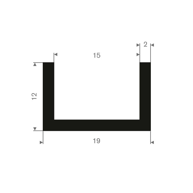 Vollgummi U-Profil 15mm / BxH= 19x12mm (L=50m)