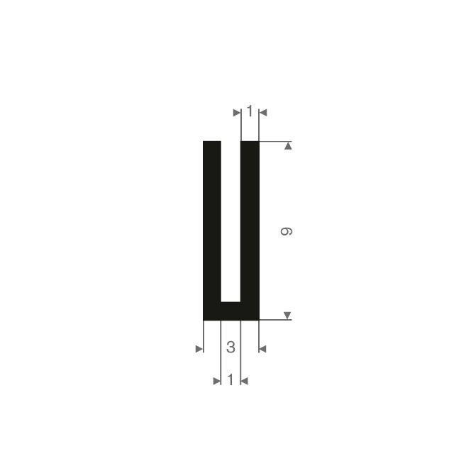 Vollgummi U-Profil 1mm / BxH=3x9mm (L=200m)