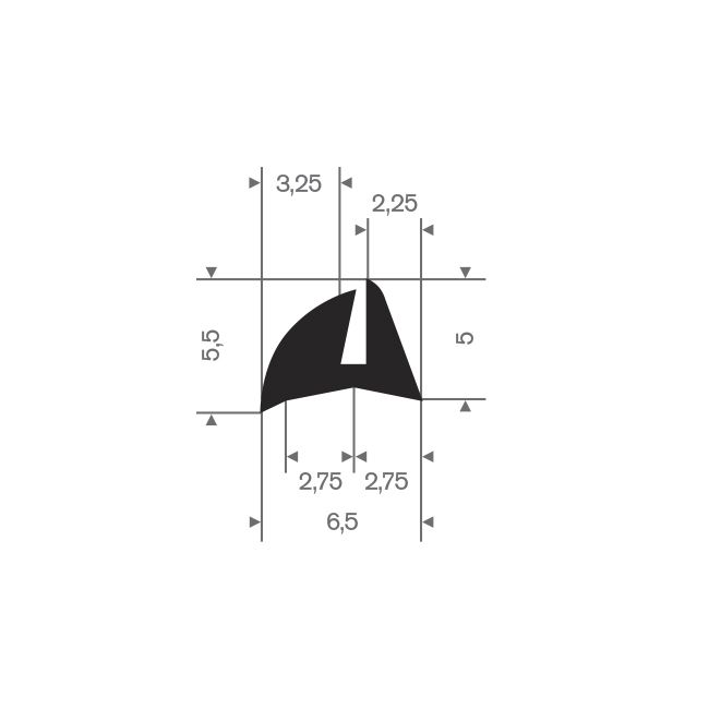 Vollgummi U-Profil 1mm / BxH=6,5x5,5mm (L=200m)