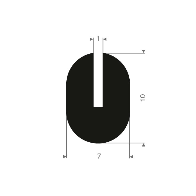 Vollgummi U-Profil 1mm / BxH= 7x10mm (L=100m)