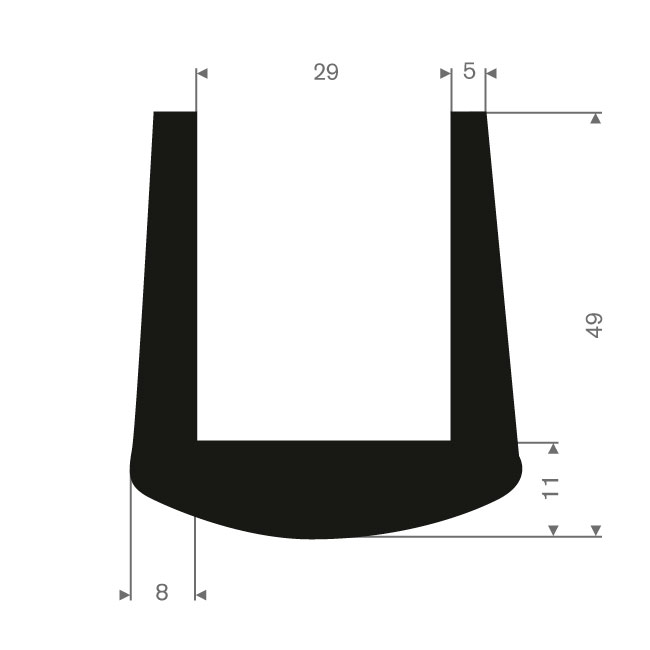 Vollgummi U-Profil 29mm / BxH=39x49mm (L=25m)