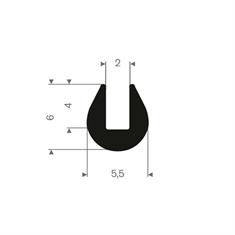 Vollgummi U-Profil 2mm / BxH=5,5x6mm (L=200m)