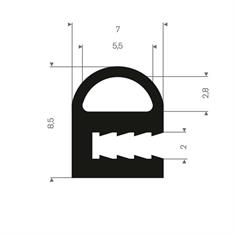 Vollgummi U-Profil 2mm / BxH= 7x8,5mm (L=50m)