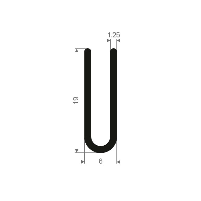 Vollgummi U-Profil 3,5mm / BxH=6x19mm (L=100m)