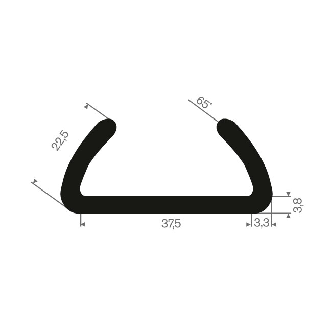 Vollgummi U-Profil 37mm / BxH= 43,8x22,5mm (L=50m)