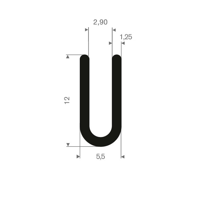 Vollgummi U-Profil 3mm / BxH=5,5x12mm (L=200m)