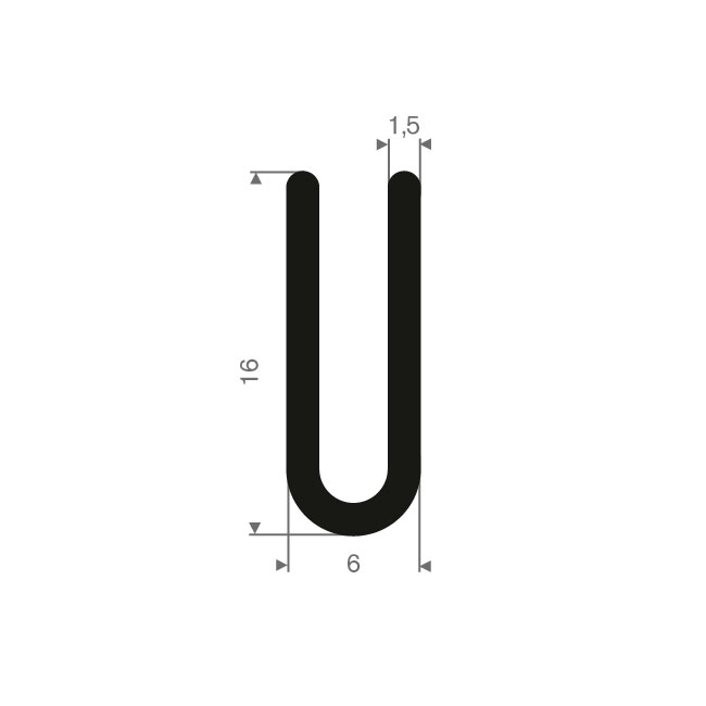 Vollgummi U-Profil 3mm / BxH= 6x16mm (L=50m)